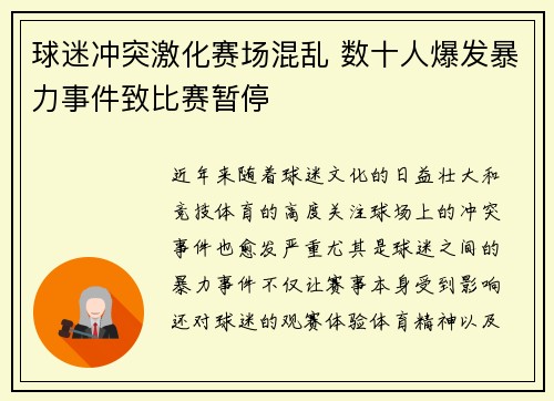球迷冲突激化赛场混乱 数十人爆发暴力事件致比赛暂停